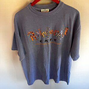 Rainforest Cafe T-Shirt Tee Blue Waffle Material Graphic Sz. XL Made in USA Blue